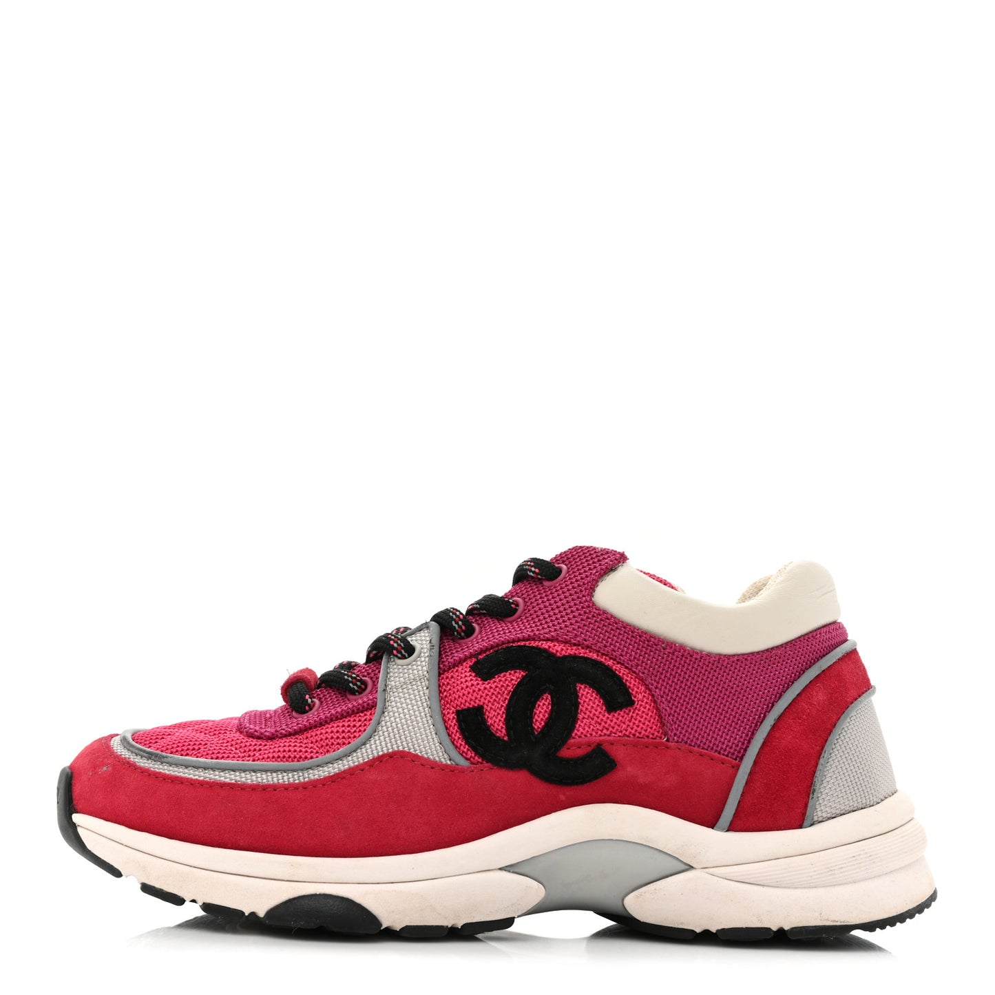 Mesh Suede Calfskin Grained Calfskin Womens CC Sneakers 37.5 Dark Pink Silver