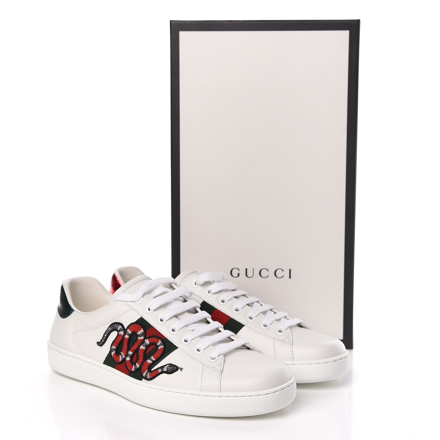 Gucci Calfskin Ayers Kingsnake Embroidered Mens Ace Sneakers 8 Green Red 10 of 10