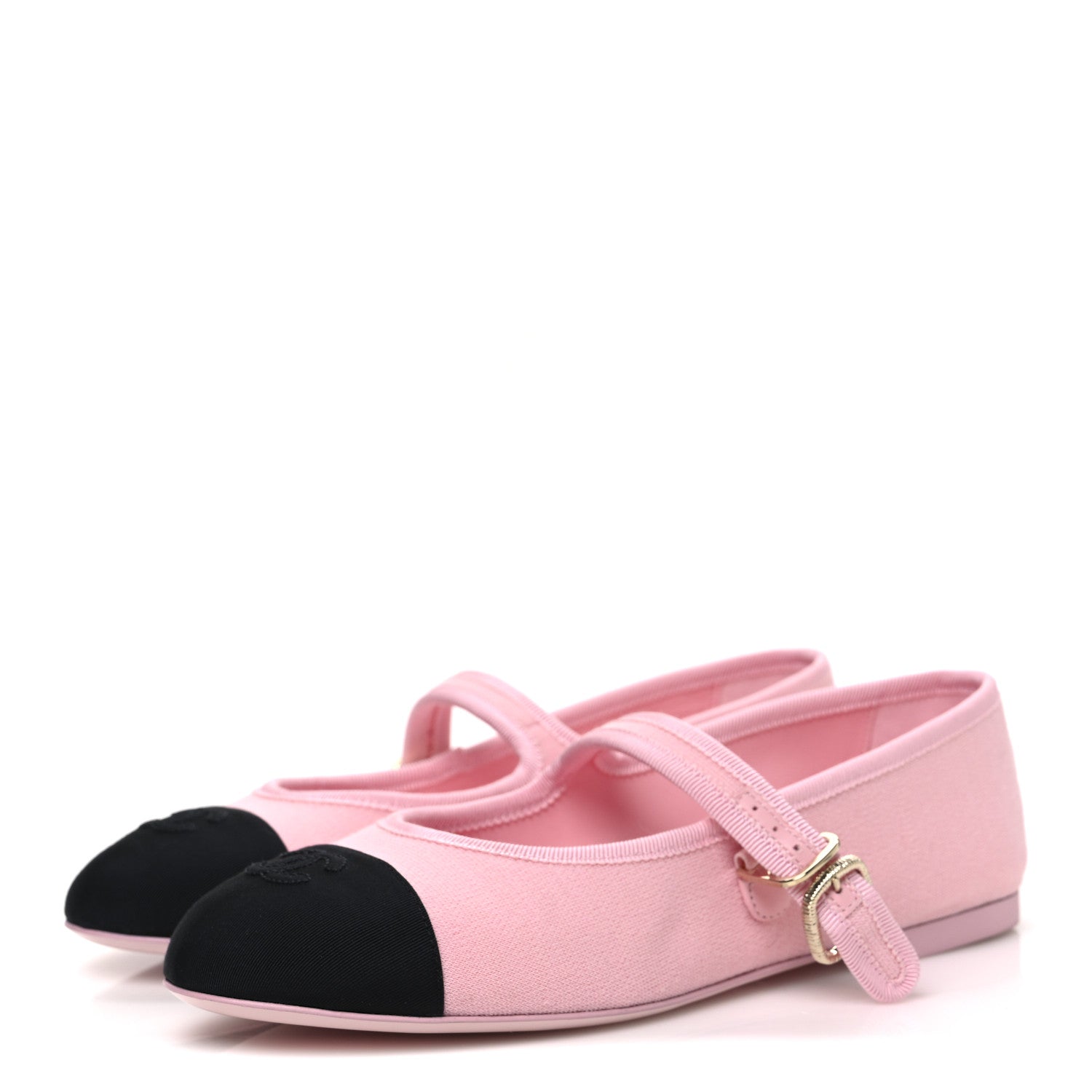 Chanel Fabric Grosgrain Mary Jane Flats 38 Light Pink Black 4 of 11