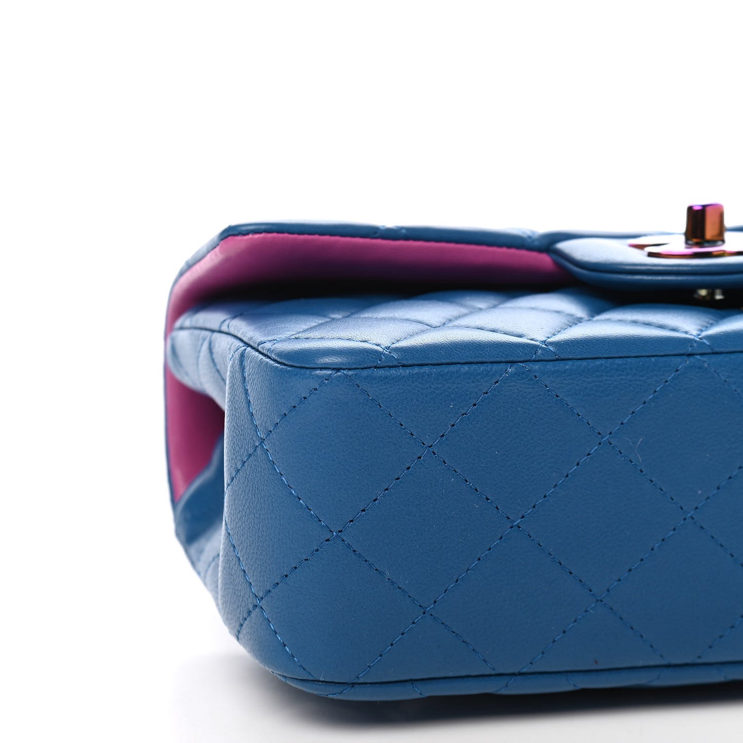 Lambskin Quilted Mini Rectangular Flap Blue Purple
