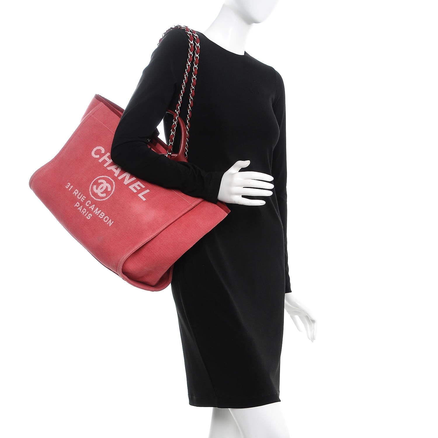 Chanel Canvas Large Deauville Tote Red 3 of 10