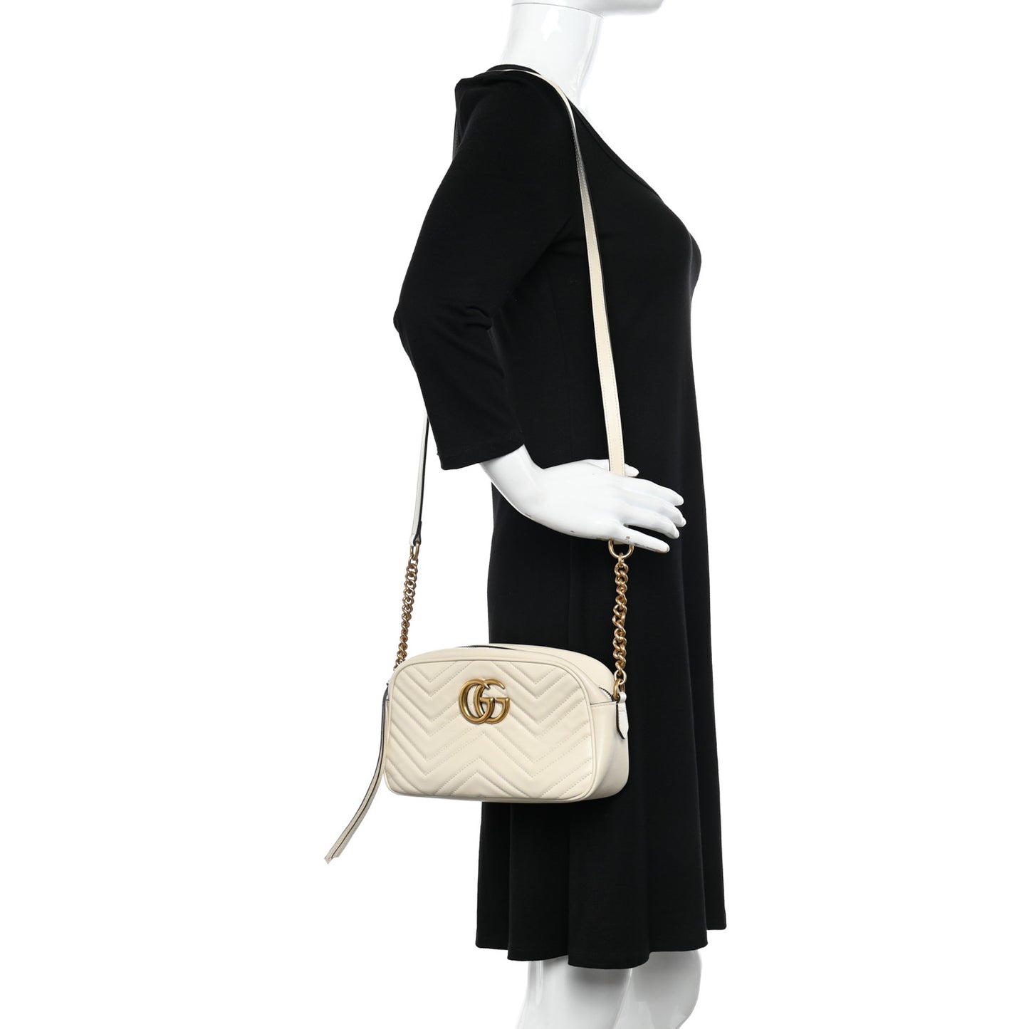 Calfskin Matelasse Small GG Marmont Chain Shoulder Bag White