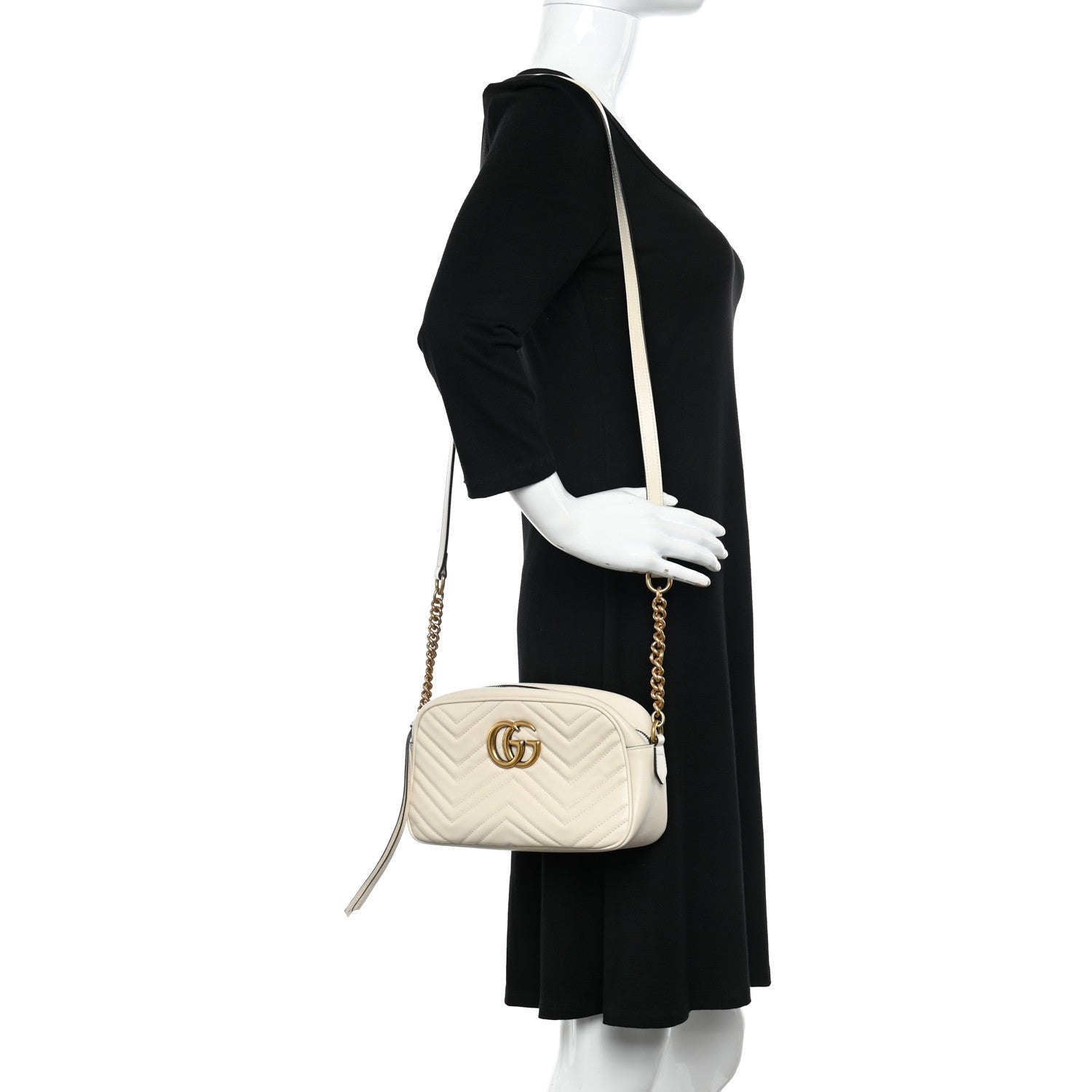 Gucci Calfskin Matelasse Small GG Marmont Chain Shoulder Bag White 2 of 10