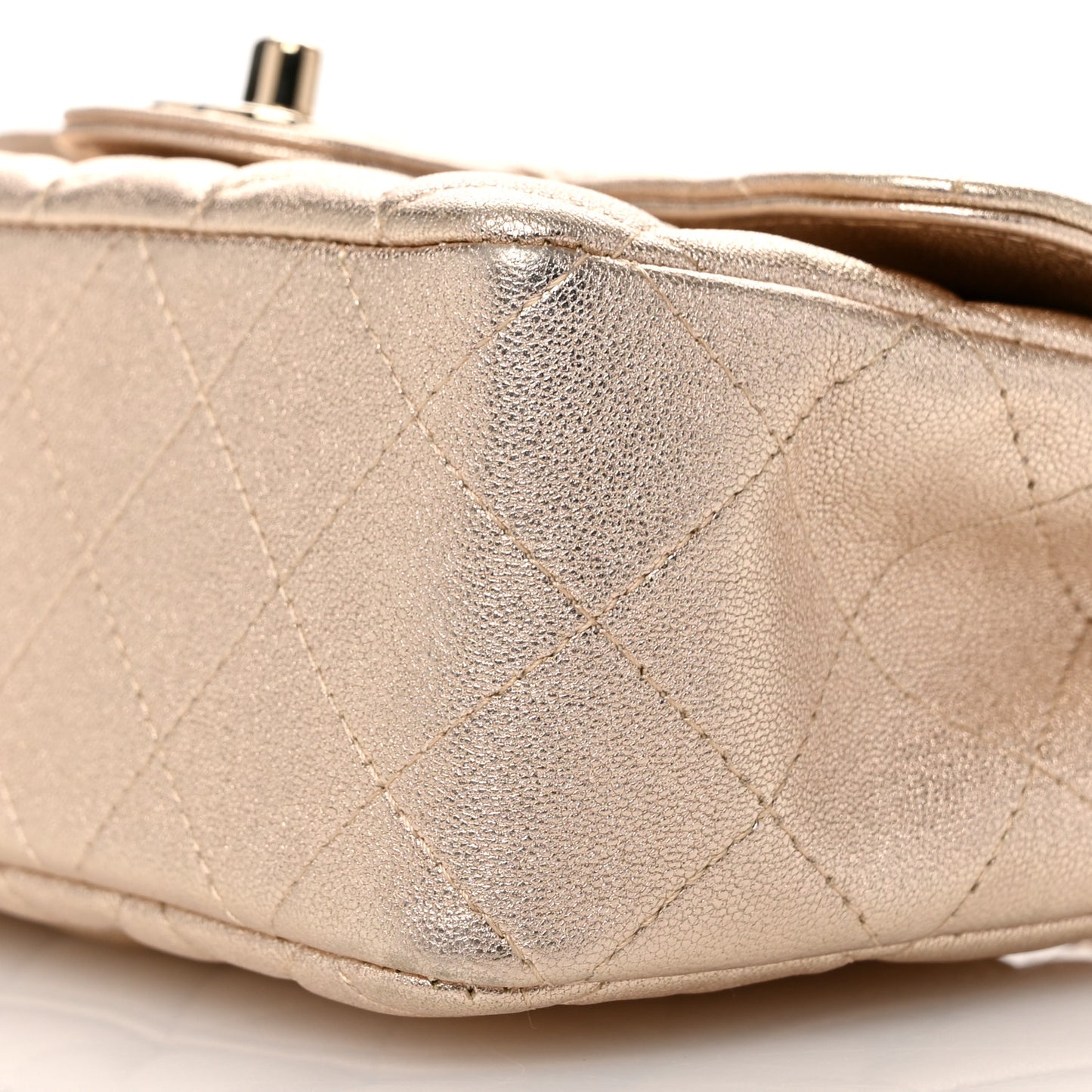 Metallic Lambskin Quilted Mini Rectangular Flap Gold