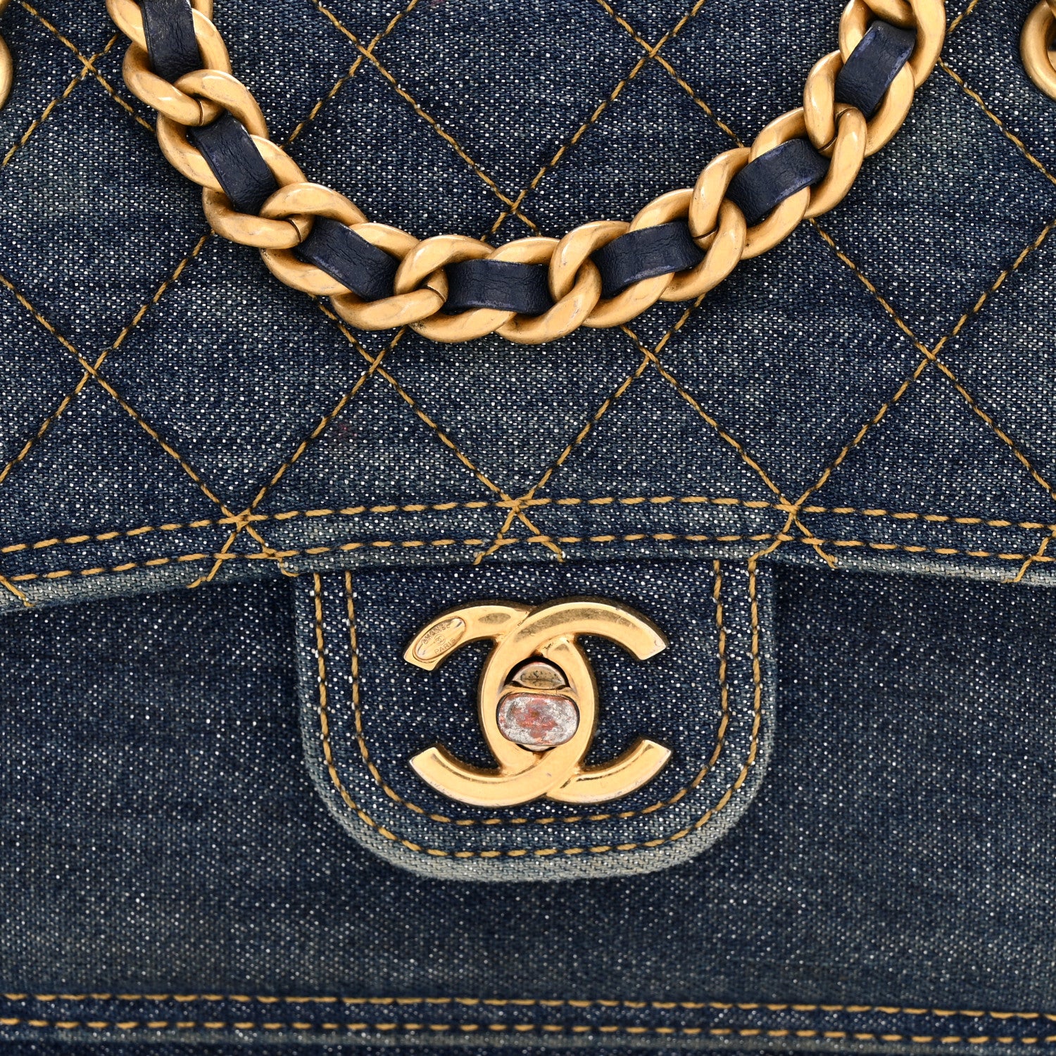Chanel Denim Quilted Double You Mini Flap Blue Golden 13 of 13