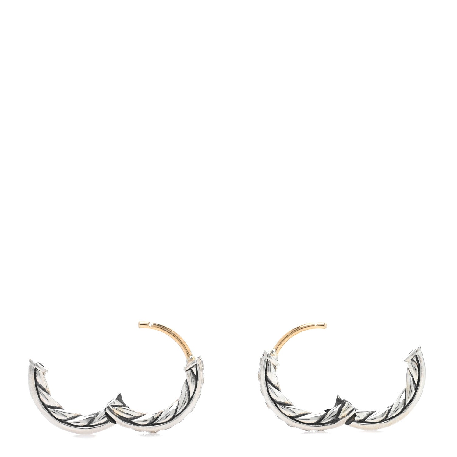 David Yurman Sterling Silver Diamond Sculpted Cable Huggie Hoop Earrings 3 of 5