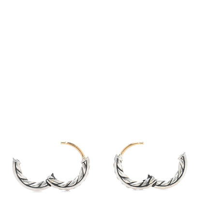 David Yurman Sterling Silver Diamond Sculpted Cable Huggie Hoop Earrings 3 of 5