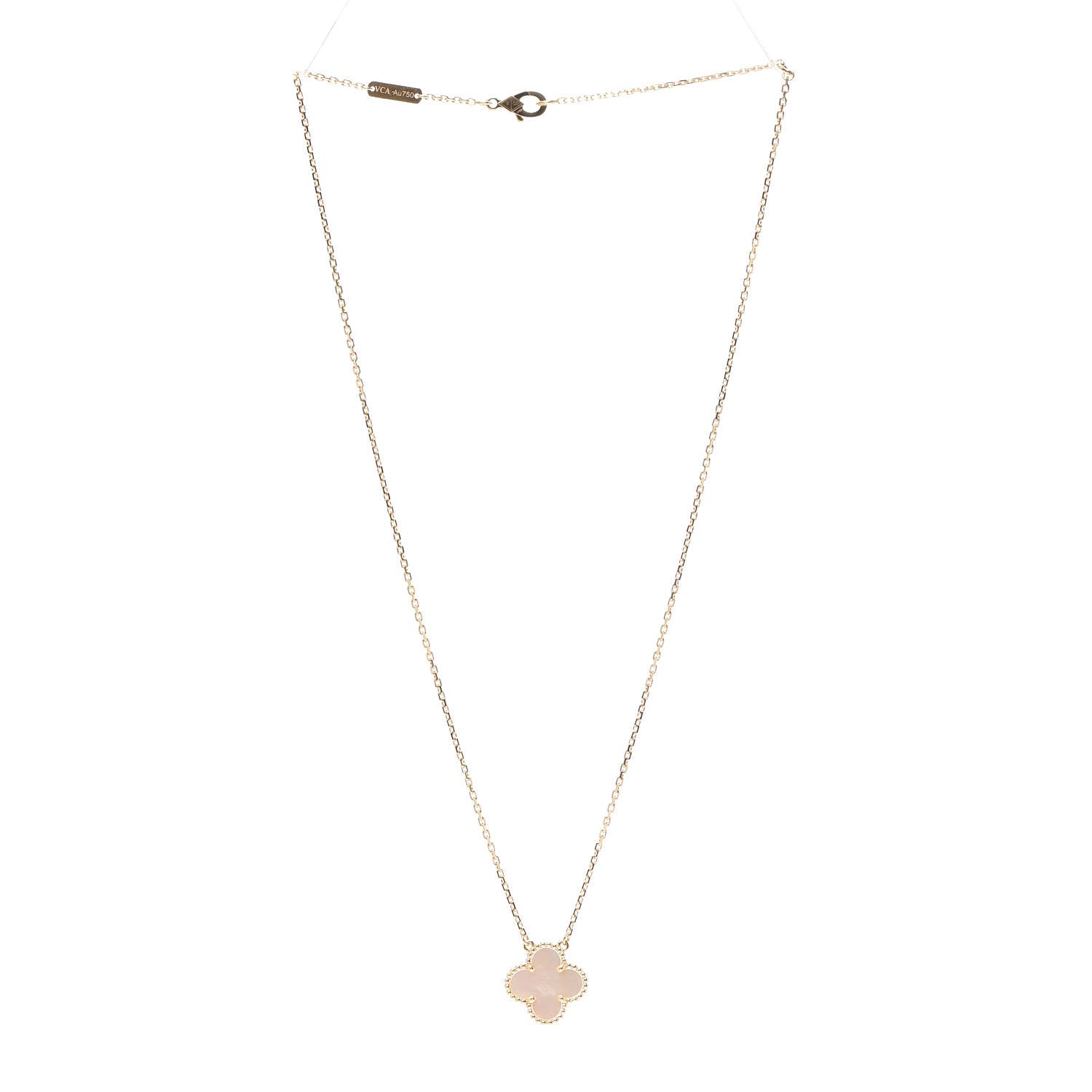 Van Cleef & Arpels 18K Yellow Gold Mother of Pearl Vintage Alhambra Pendant Necklace 3 of 8