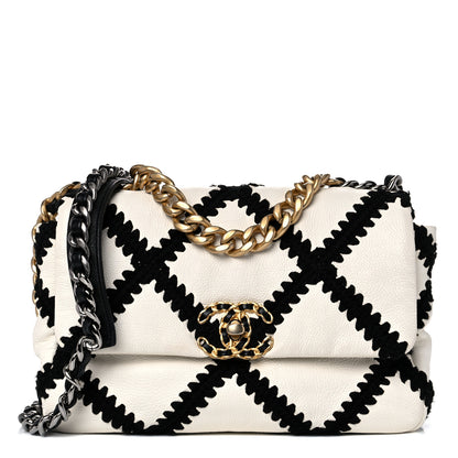 Chanel Calfskin Crochet Medium Chanel 19 Flap White Black 1 of 14