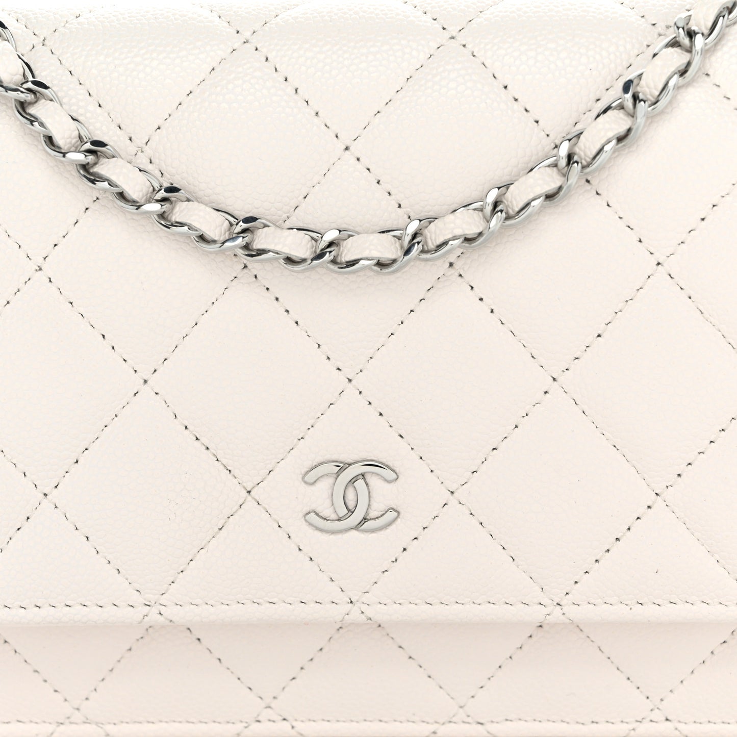 Caviar Quilted Wallet on Chain WOC White
