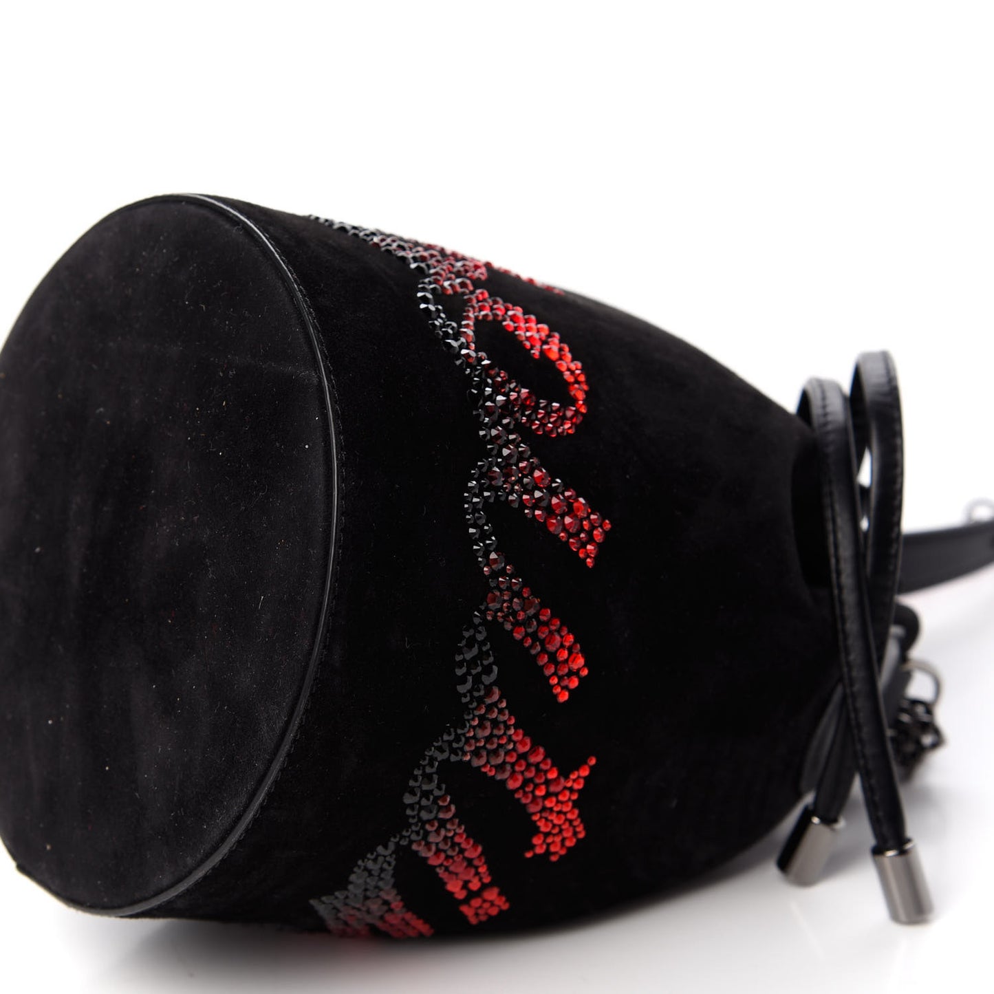 Suede Crystal Marie Jane Bucket Black Red