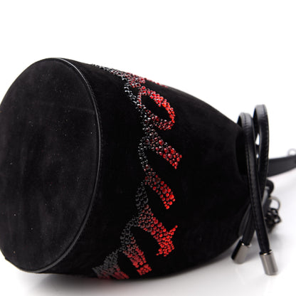 Christian Louboutin Suede Crystal Marie Jane Bucket Black Red 8 of 8