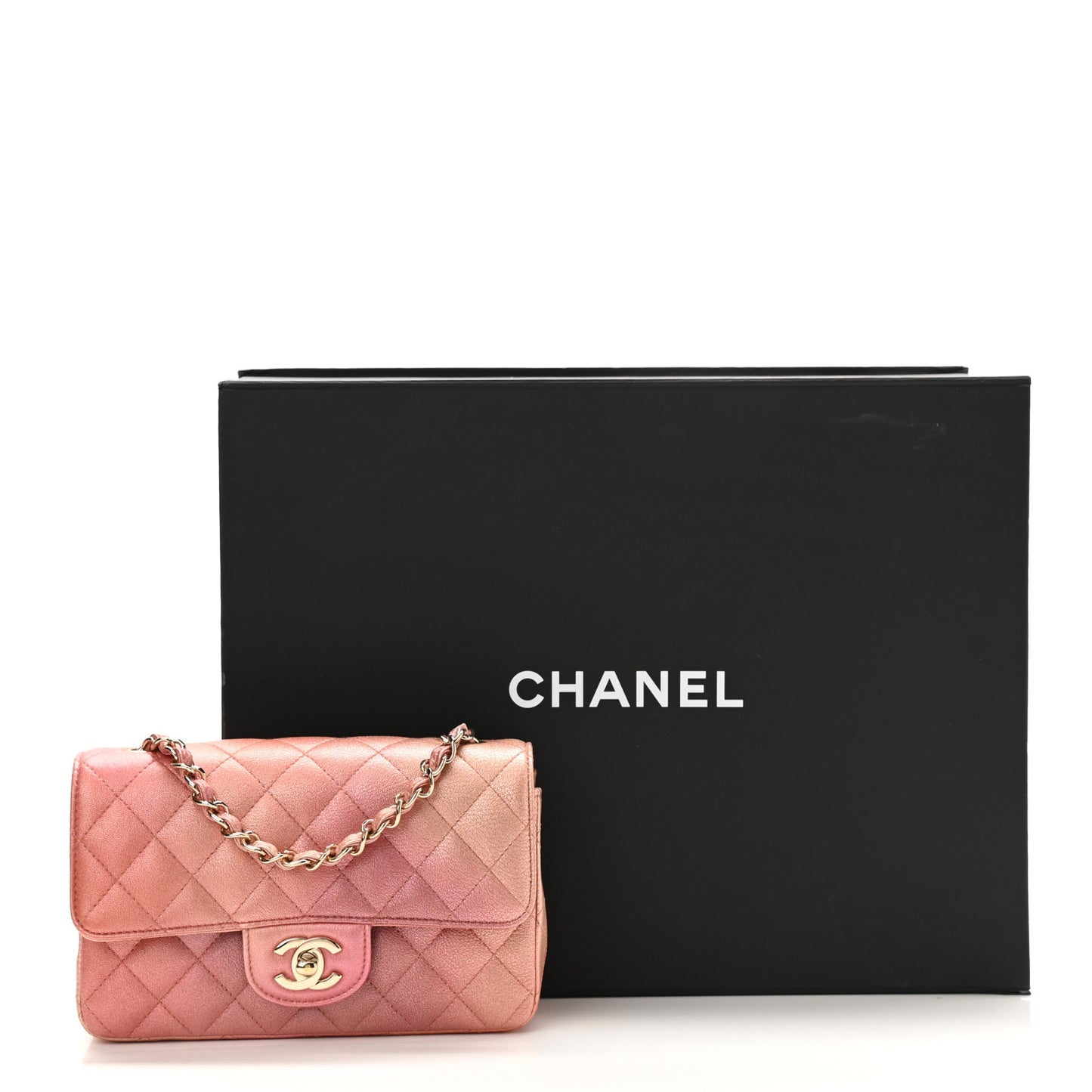 Metallic Lambskin Quilted Ombre Mini Rectangular Flap Pink