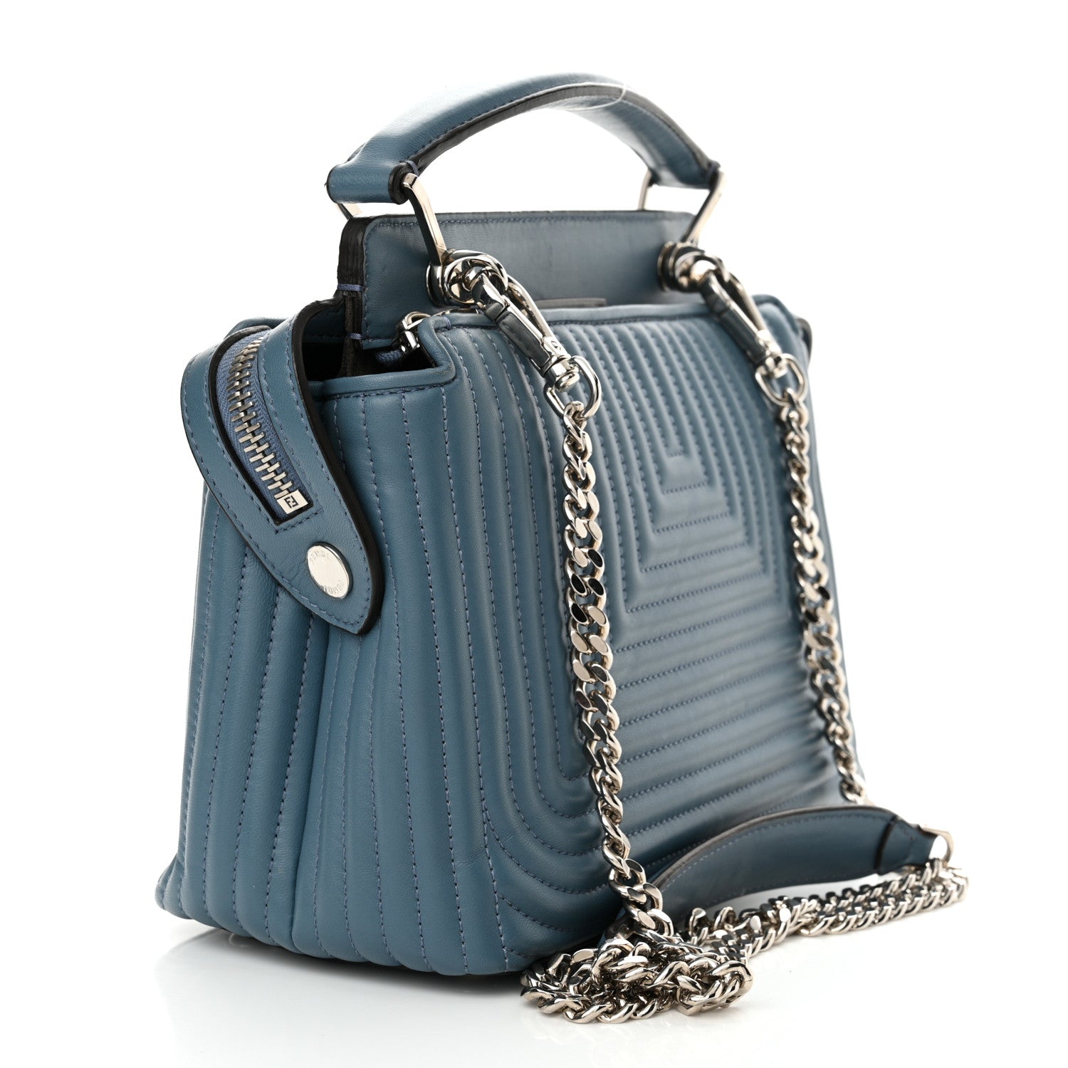 Fendi Shiny Nappa Trapuntata Small DotCom Click Top Handle Chain Satchel Blue 3 of 15