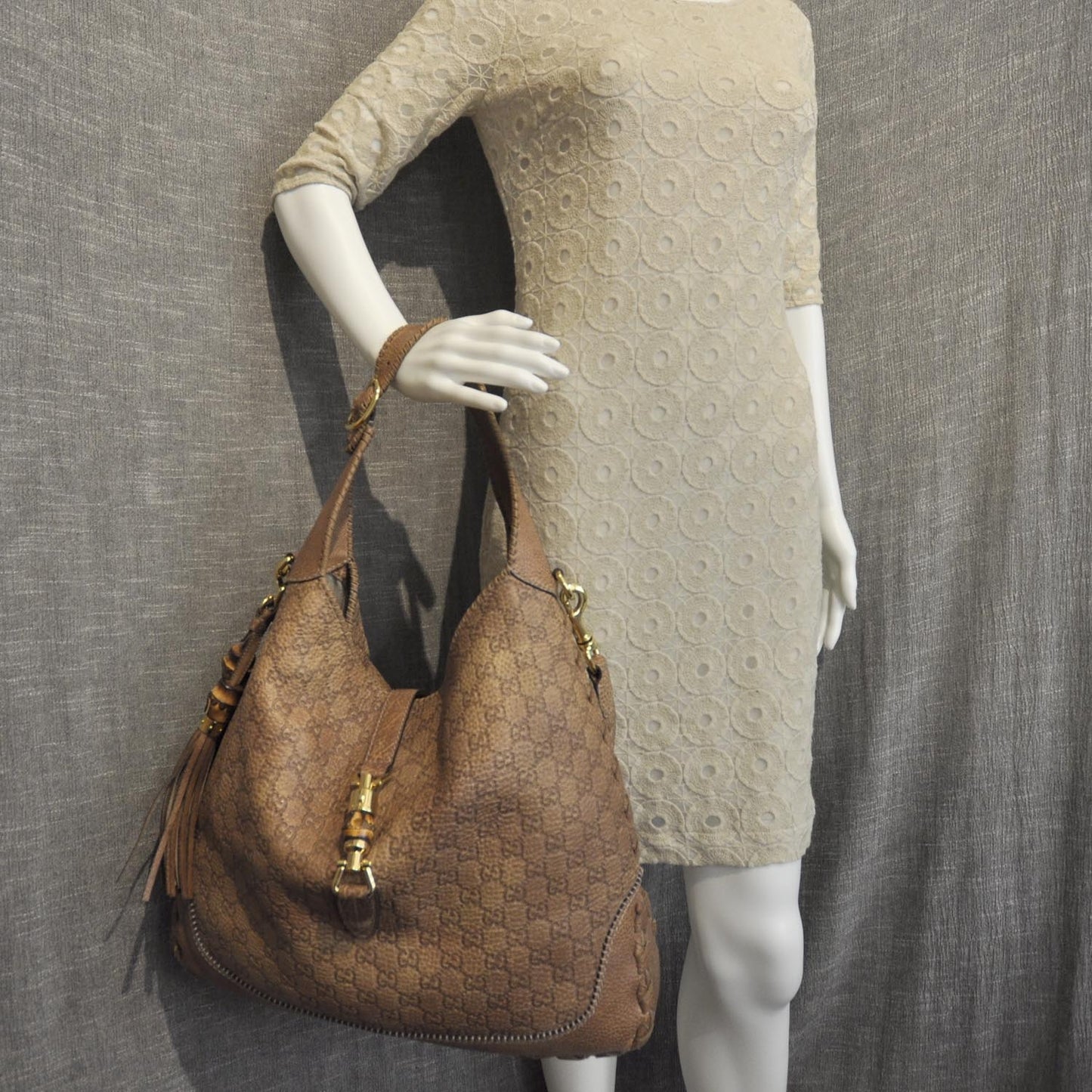 Guccissima Large New Jackie Hobo Natural Brown