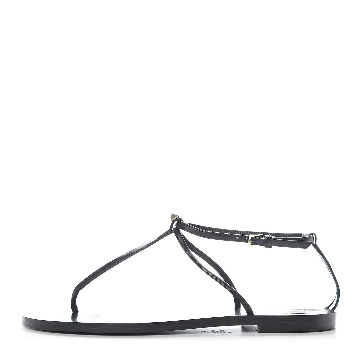Calfskin Nude Rockstud T Strap Flat Thong Sandals 36 Black