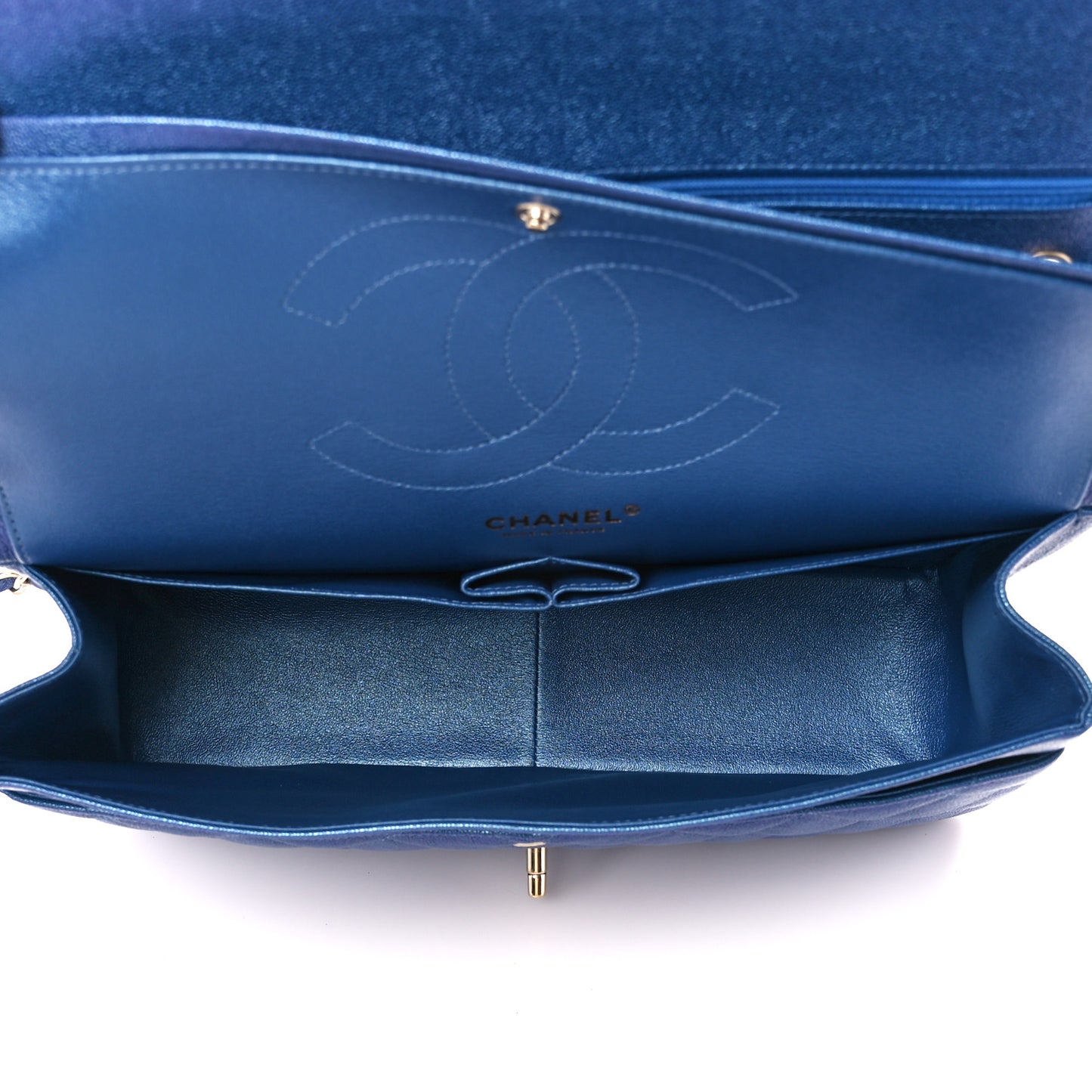 Iridescent Caviar Quilted Jumbo Double Flap Dark Blue
