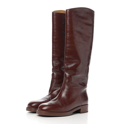 Chanel Aged Glazed Calfskin Grosgrain Knee High CC Boots 38.5 Brown Black 3 of 10