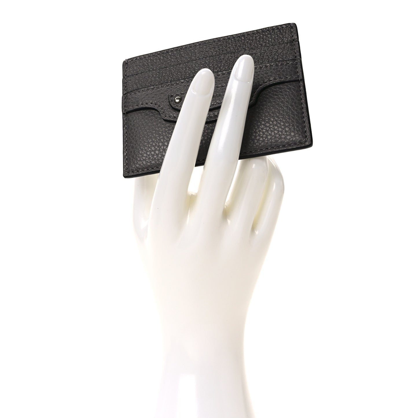 Grained Calfskin Neo Classic Silver Hardware Card Holder Dark Grey