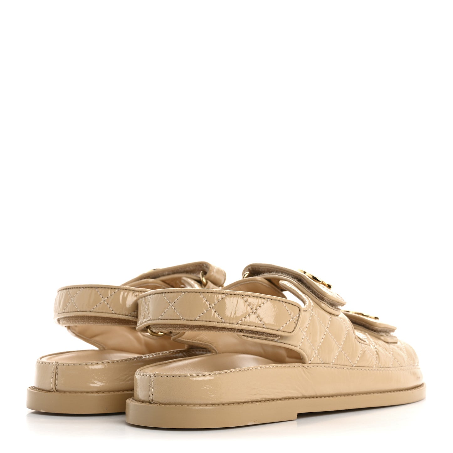 Crumpled Shiny Lambskin Velcro Dad Sandals 40 Beige