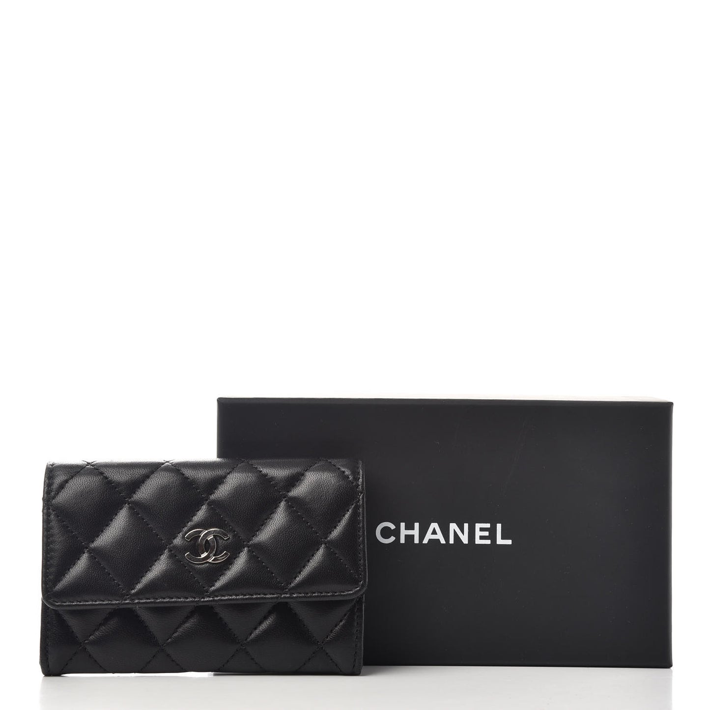 Lambskin Quilted Flap Card Holder Black