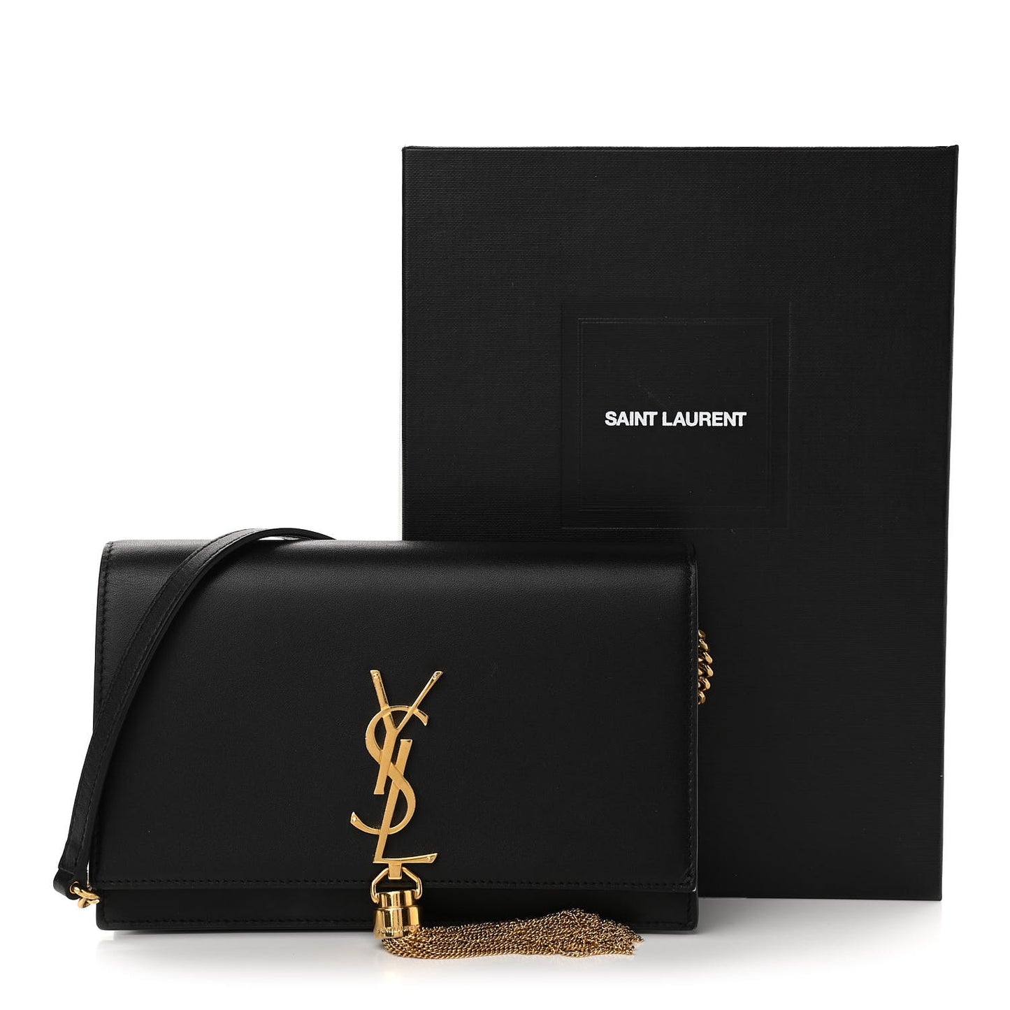 Smooth Calfskin Classic Monogram Kate Tassel Chain Wallet Black