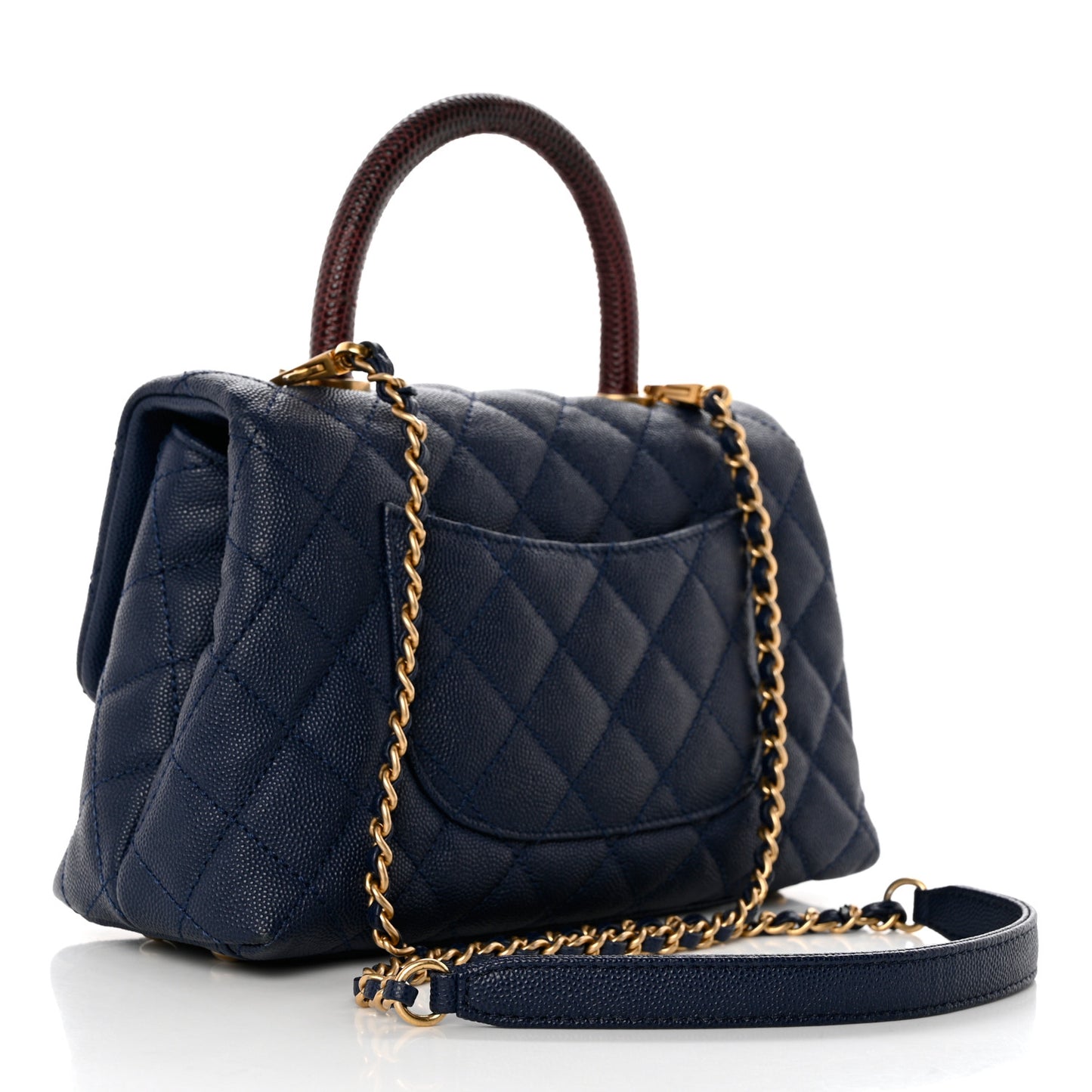 Caviar Quilted Lizard Embossed Mini Coco Handle Flap Navy Blue