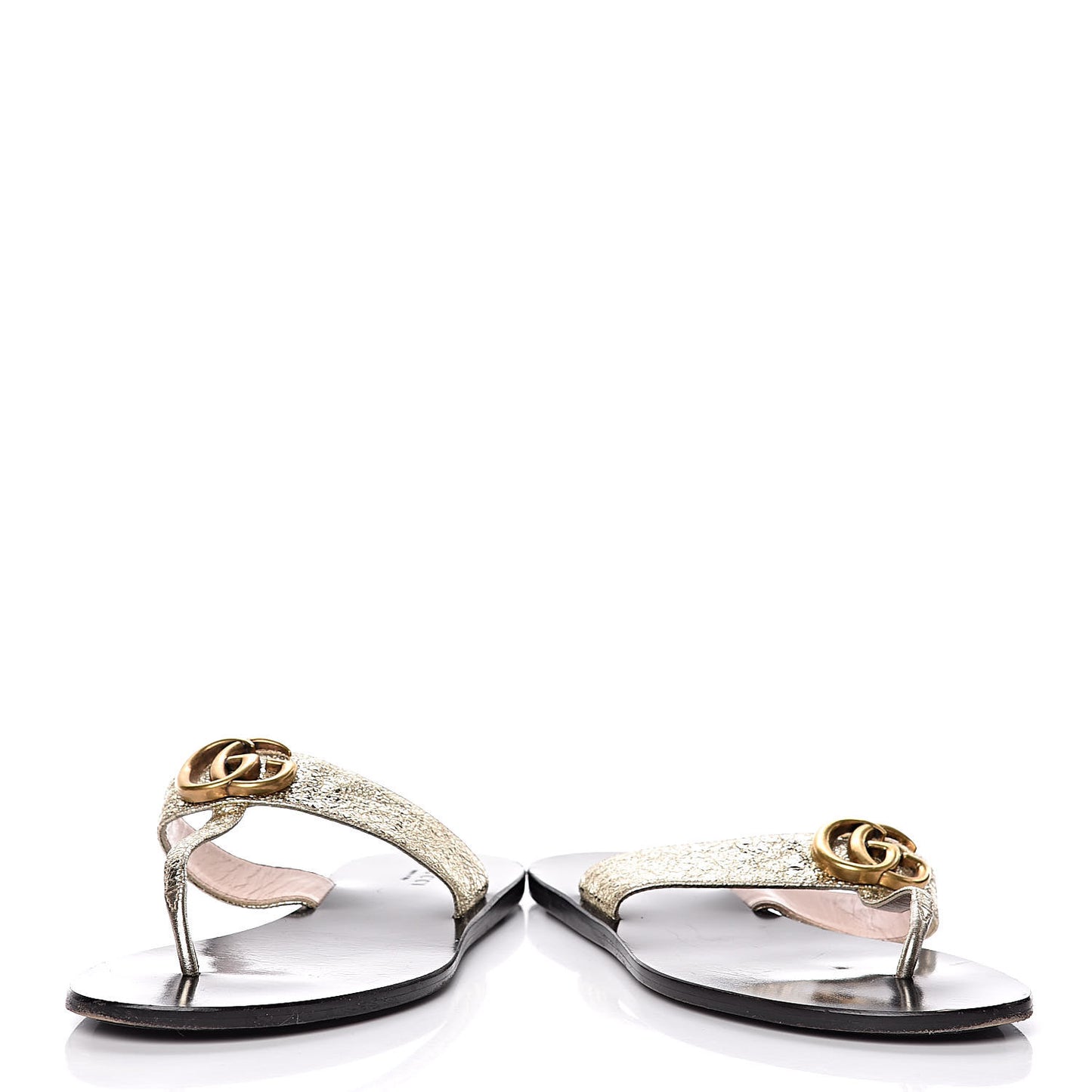 Nappa Silk Galassia GG Marmont Thong Flat Sandals 37 Platino