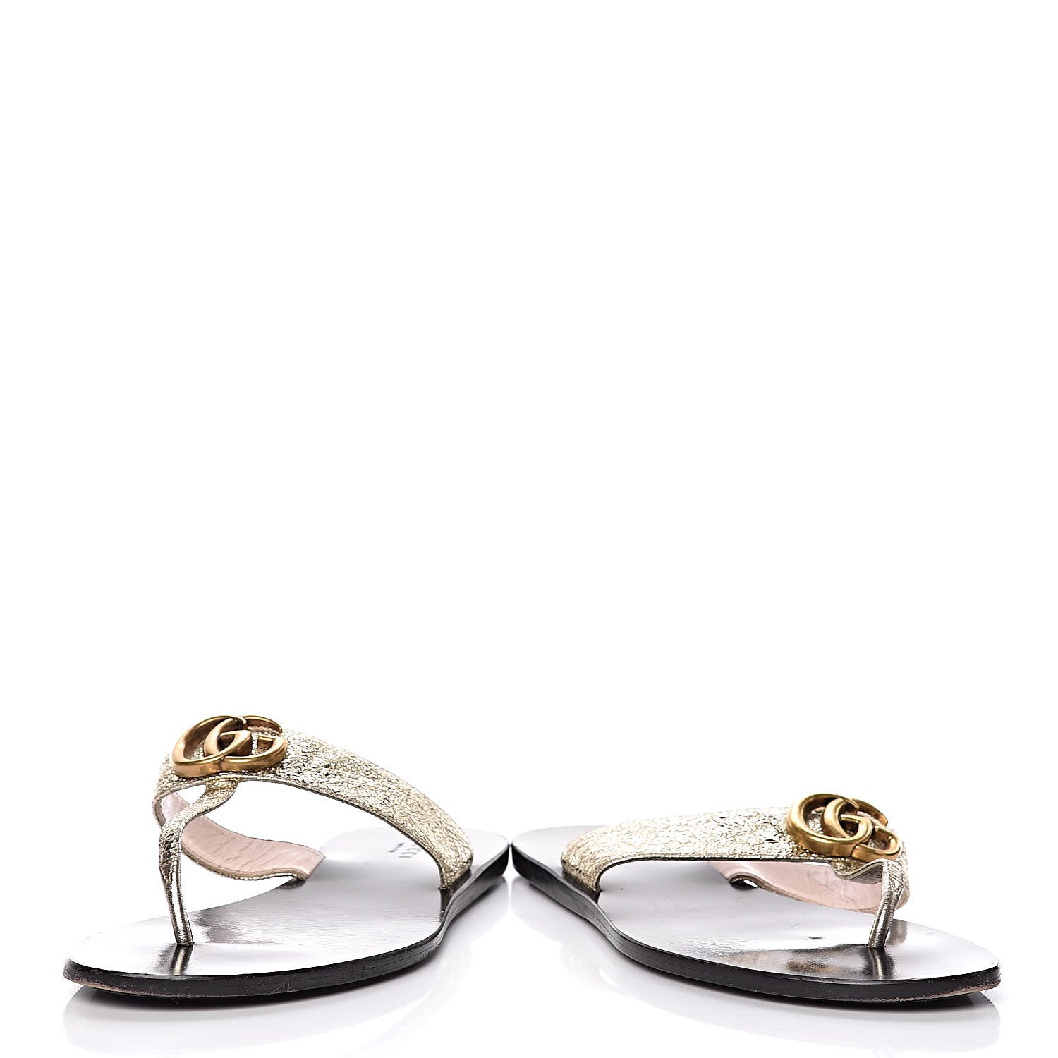 Gucci Nappa Silk Galassia GG Marmont Thong Flat Sandals 37 Platino 6 of 14