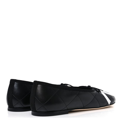 Chanel Lambskin Quilted CC Cambon Ballet Flats 38 Black White 5 of 11