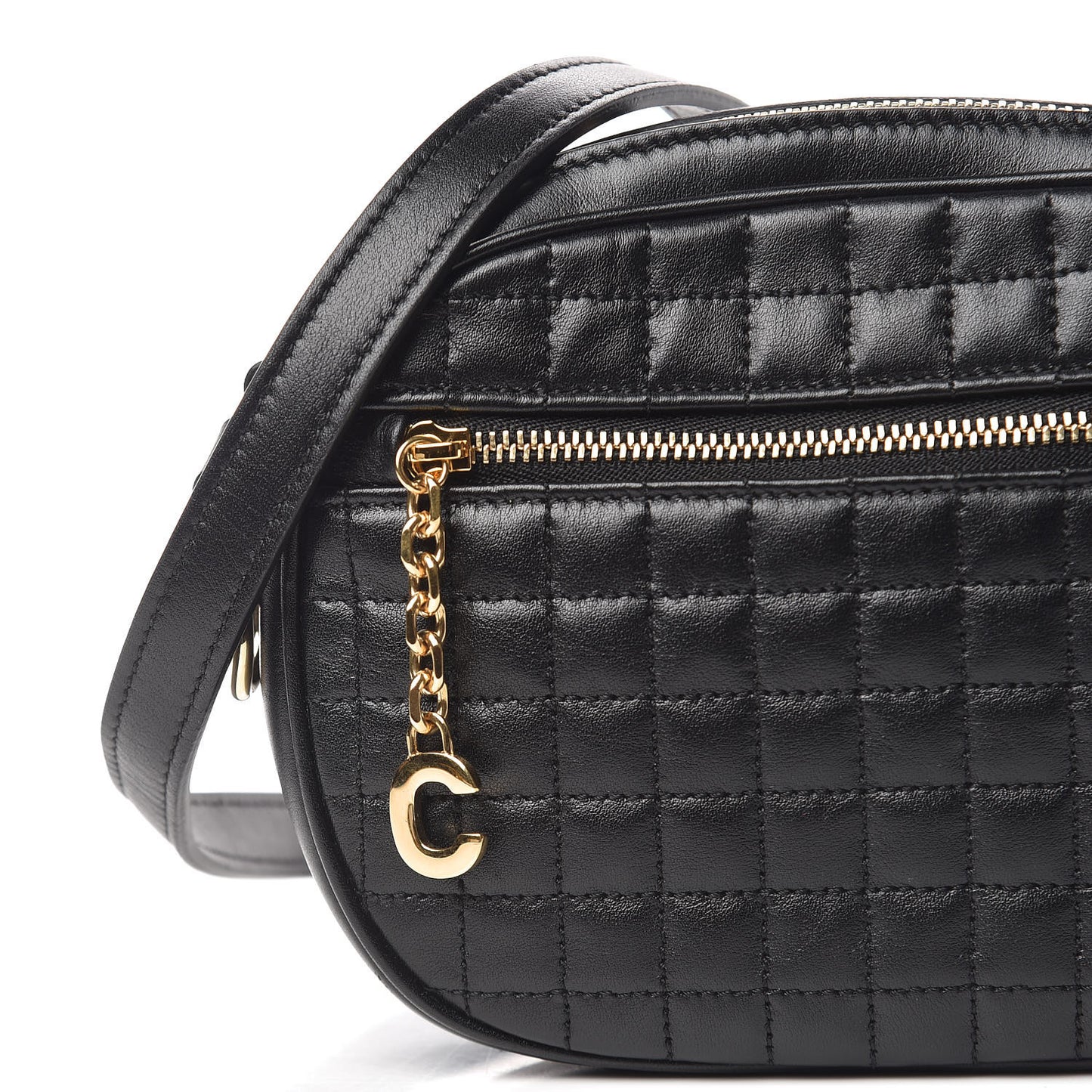 Calfskin Quilted Small C Charm Bag Black