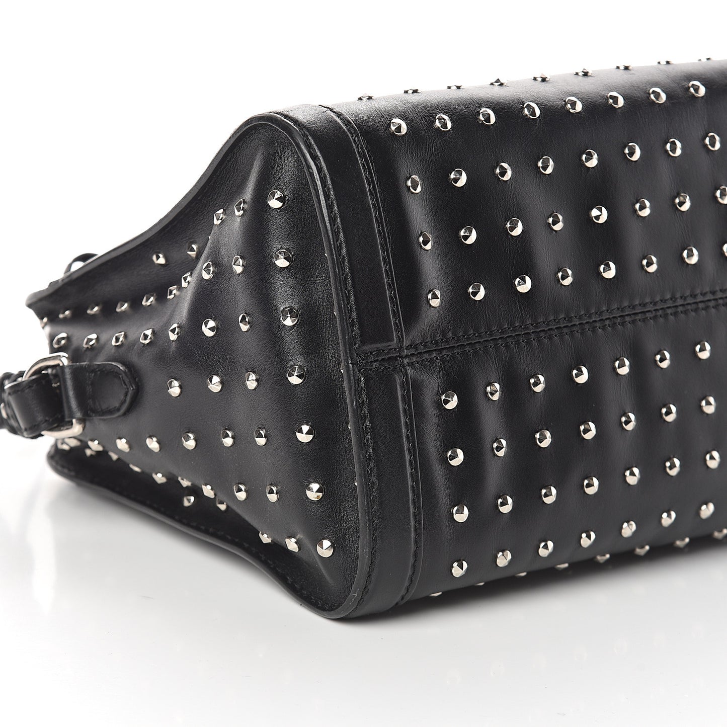 Calfskin Small Studded Padlock Zip Around Tote Black