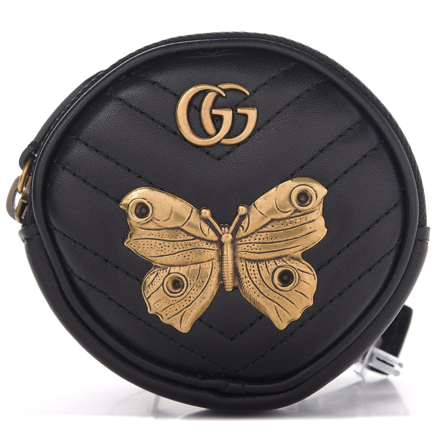 Calfskin Matelasse Animal Studs GG Marmont Round Wrist Wallet Black
