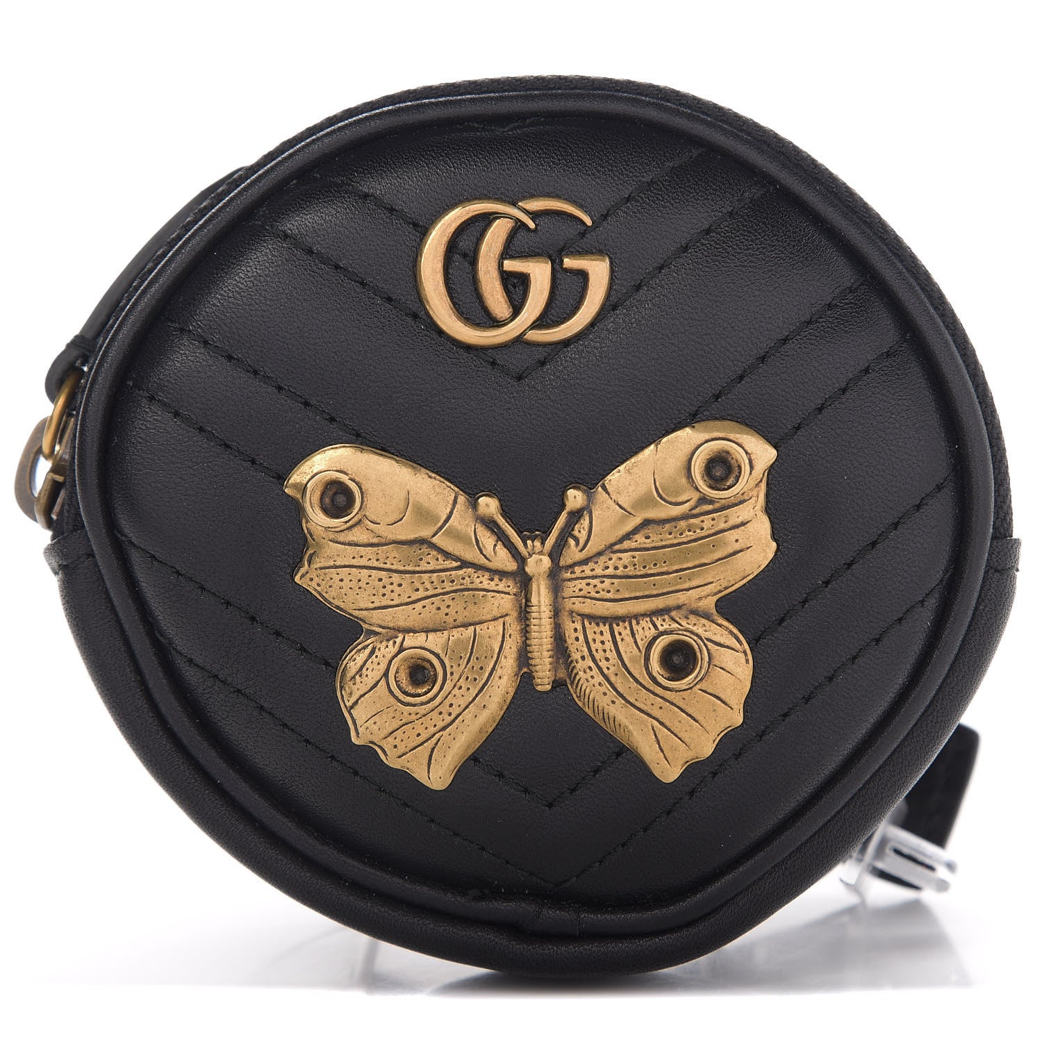 Gucci Calfskin Matelasse Animal Studs GG Marmont Round Wrist Wallet Black 13 of 13