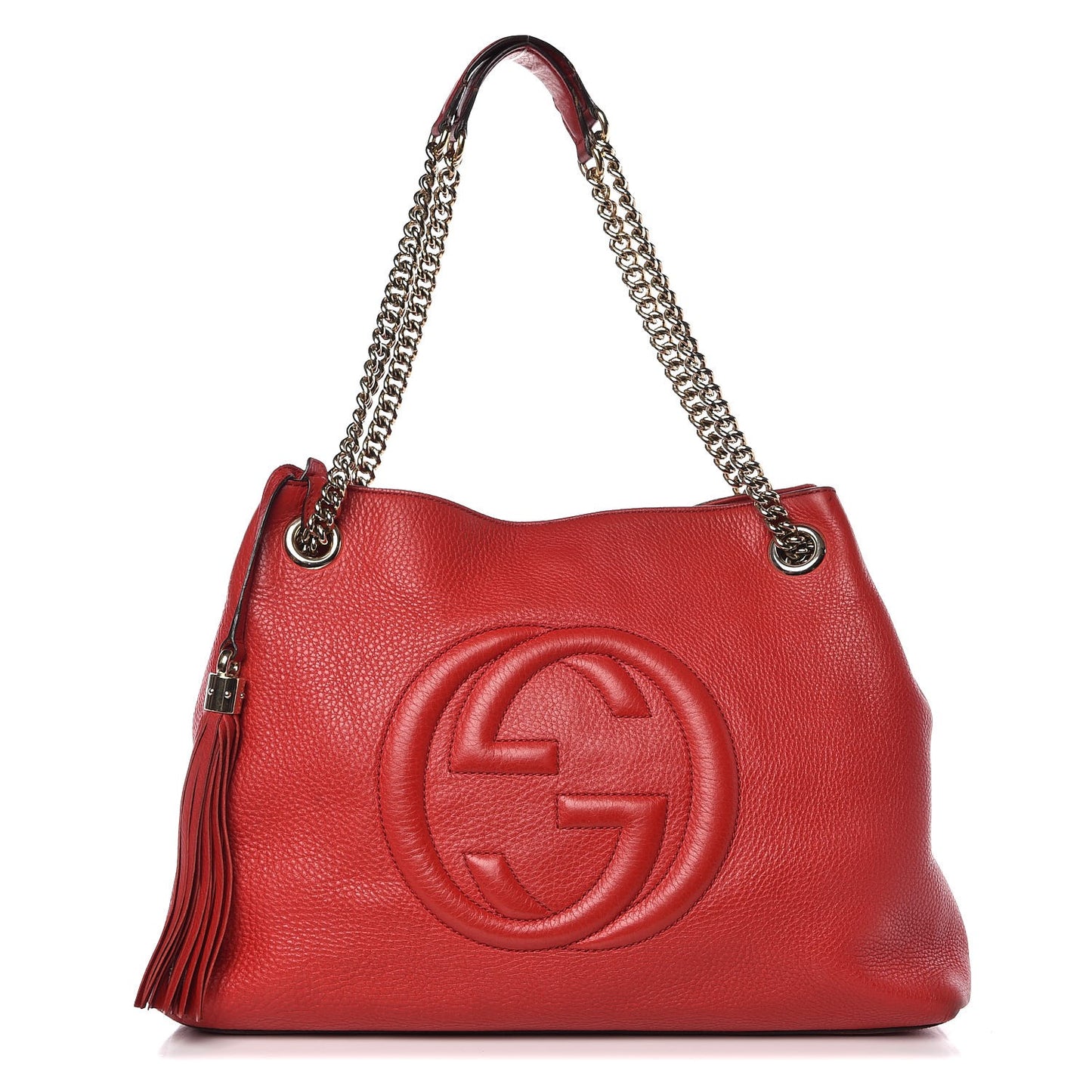 Pebbled Calfskin Medium Soho Chain Shoulder Bag Tabasco Red