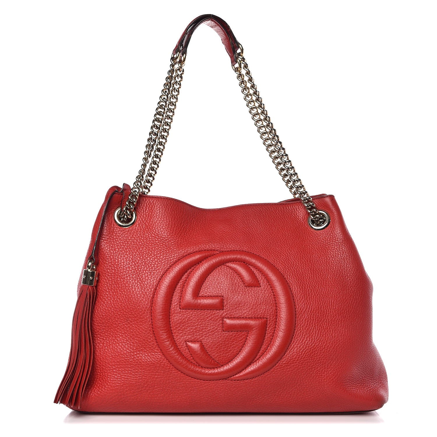 Gucci Pebbled Calfskin Medium Soho Chain Shoulder Bag Tabasco Red 1 of 17