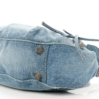 Balenciaga Washed Frayed Denim Crystal Small Le Cagole Shoulder Bag Blue 10 of 13