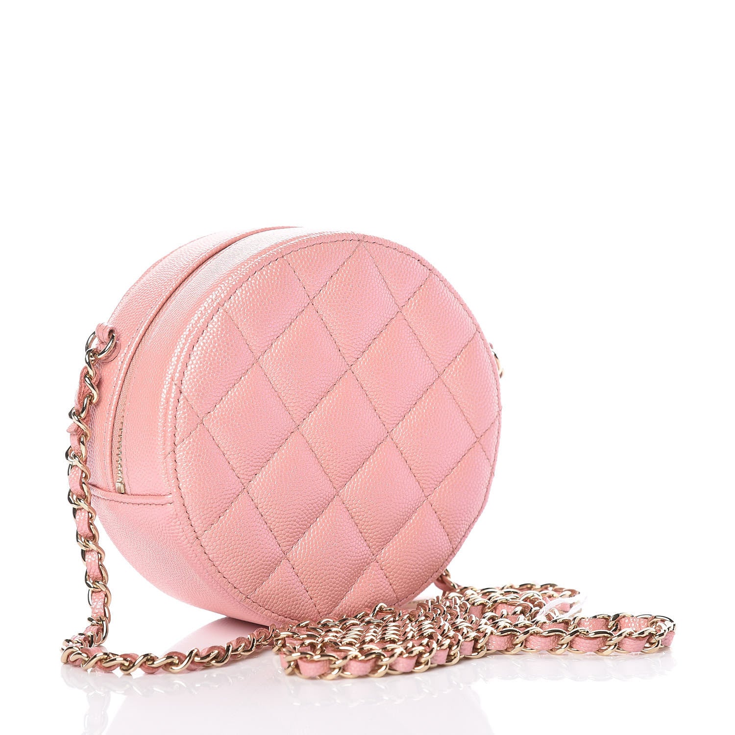Chanel Iridescent Caviar Resin Quilted Round Clutch With Chain Pink 3 of 10
