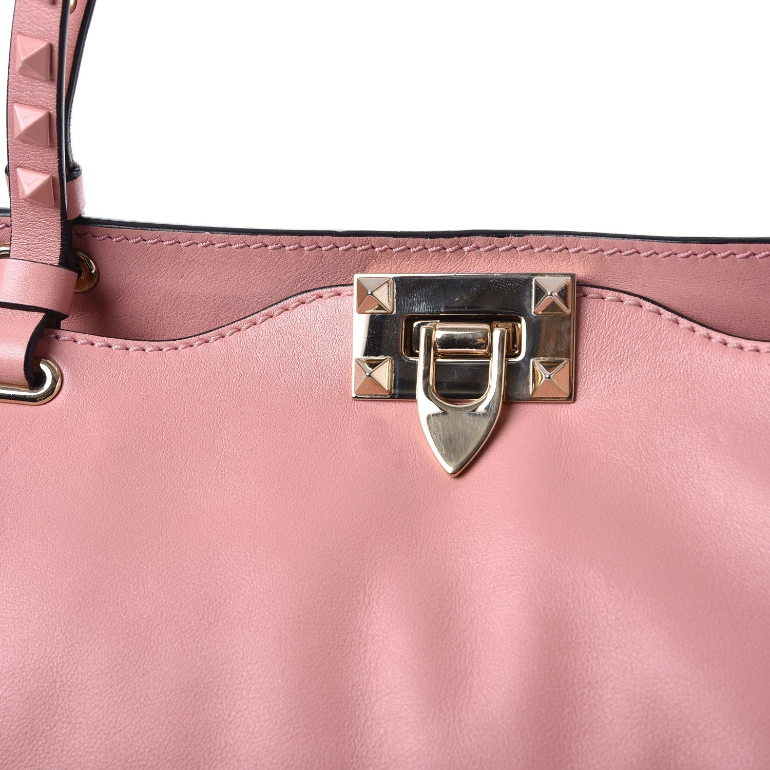Valentino Garavani Calfskin Monochrome Medium Rockstud Tote Pop Gardenia 9 of 9