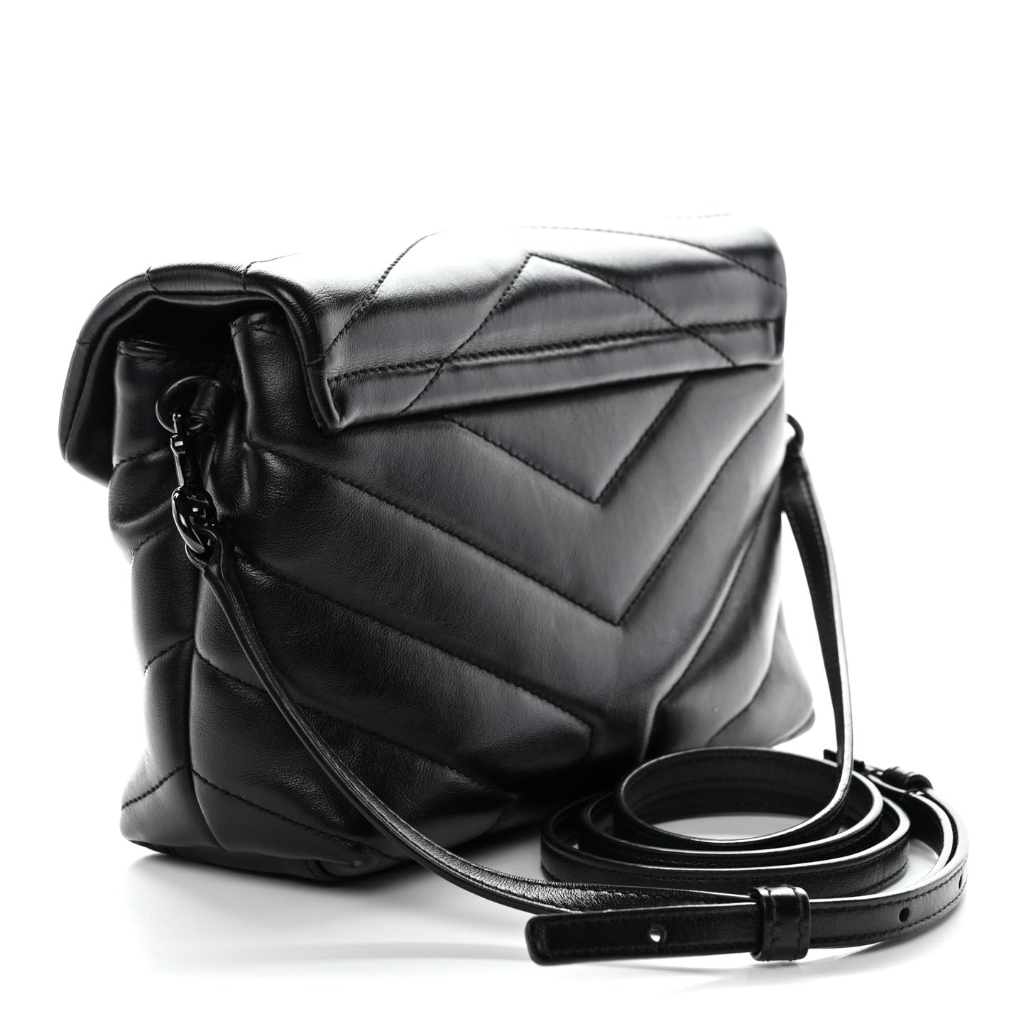 Calfskin Y Quilted Monogram Monochrome Toy Loulou Crossbody Bag Black