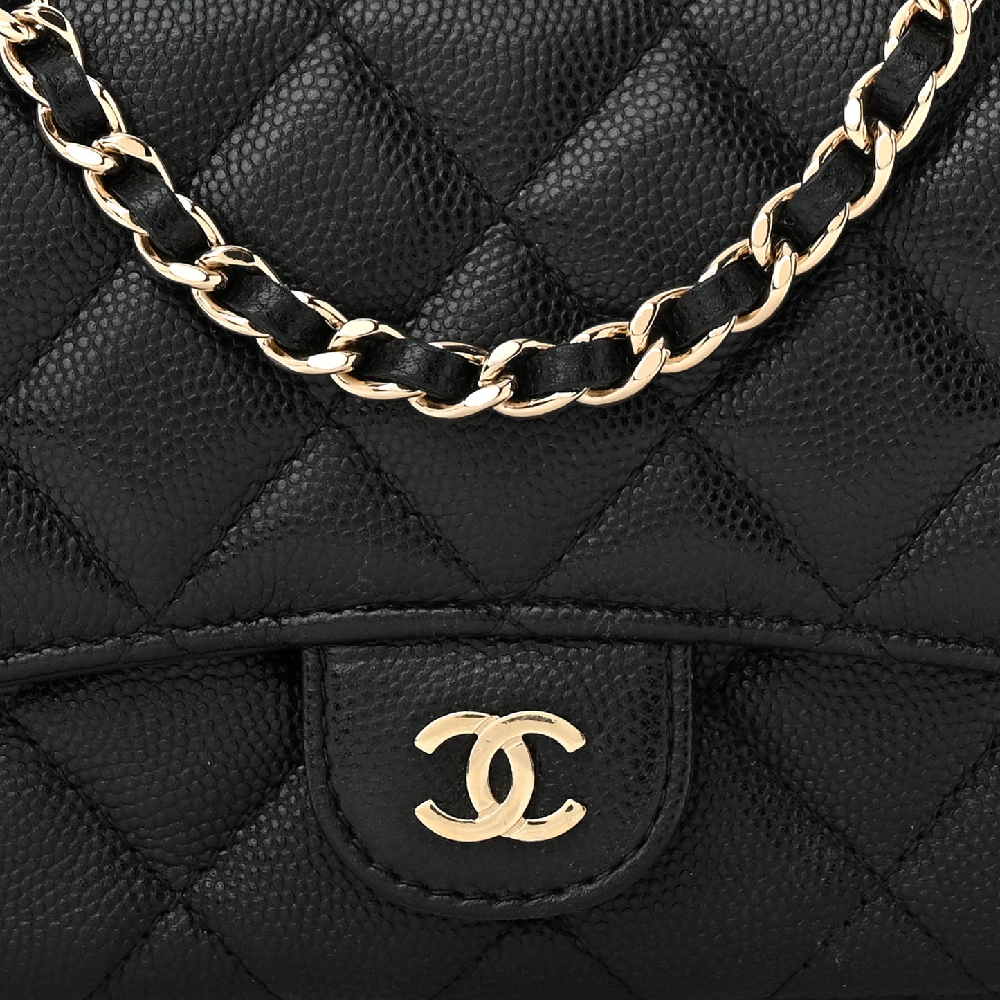 Caviar Quilted Flap Phone Holder With Chain Black