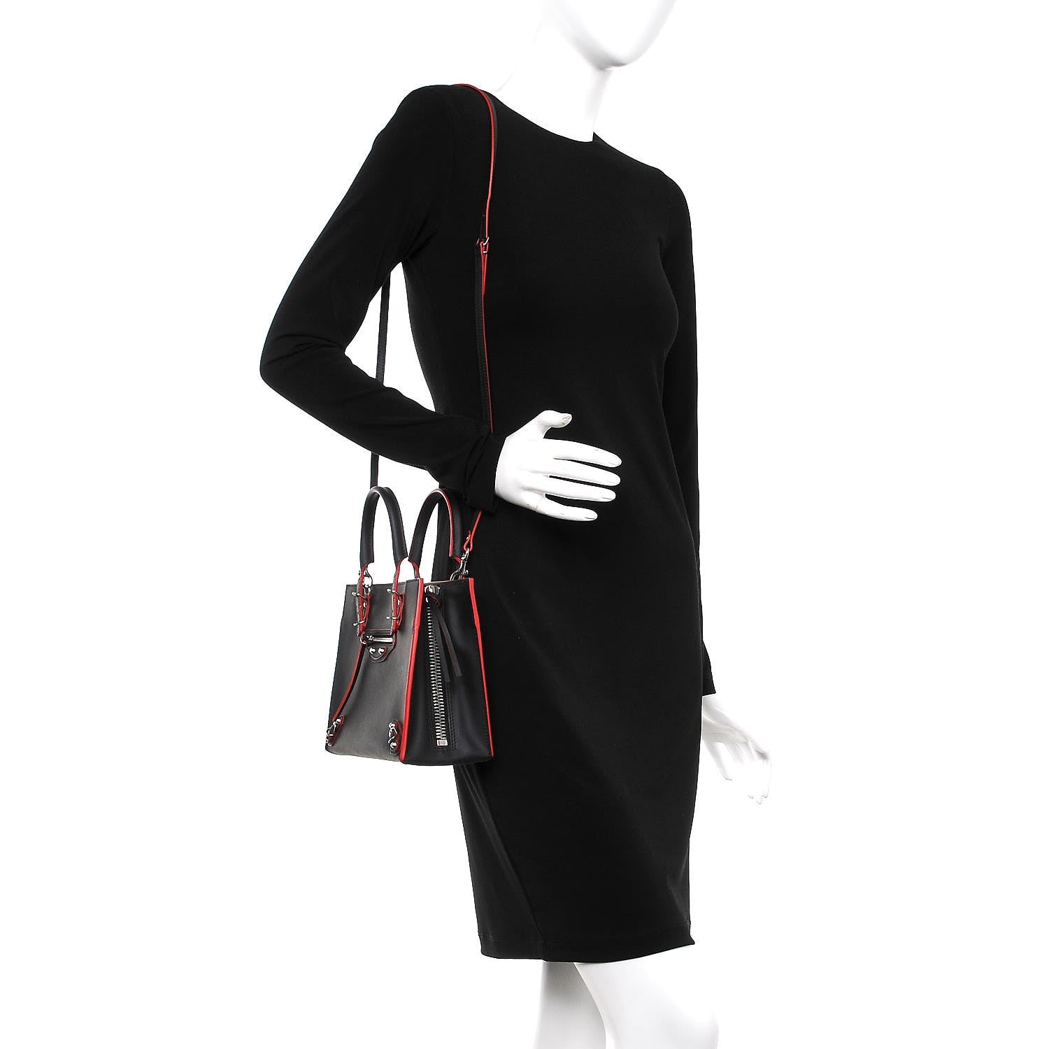 Balenciaga Rubberized Calfskin Papier Mini A4 Zip Around Tote Black Red 2 of 10