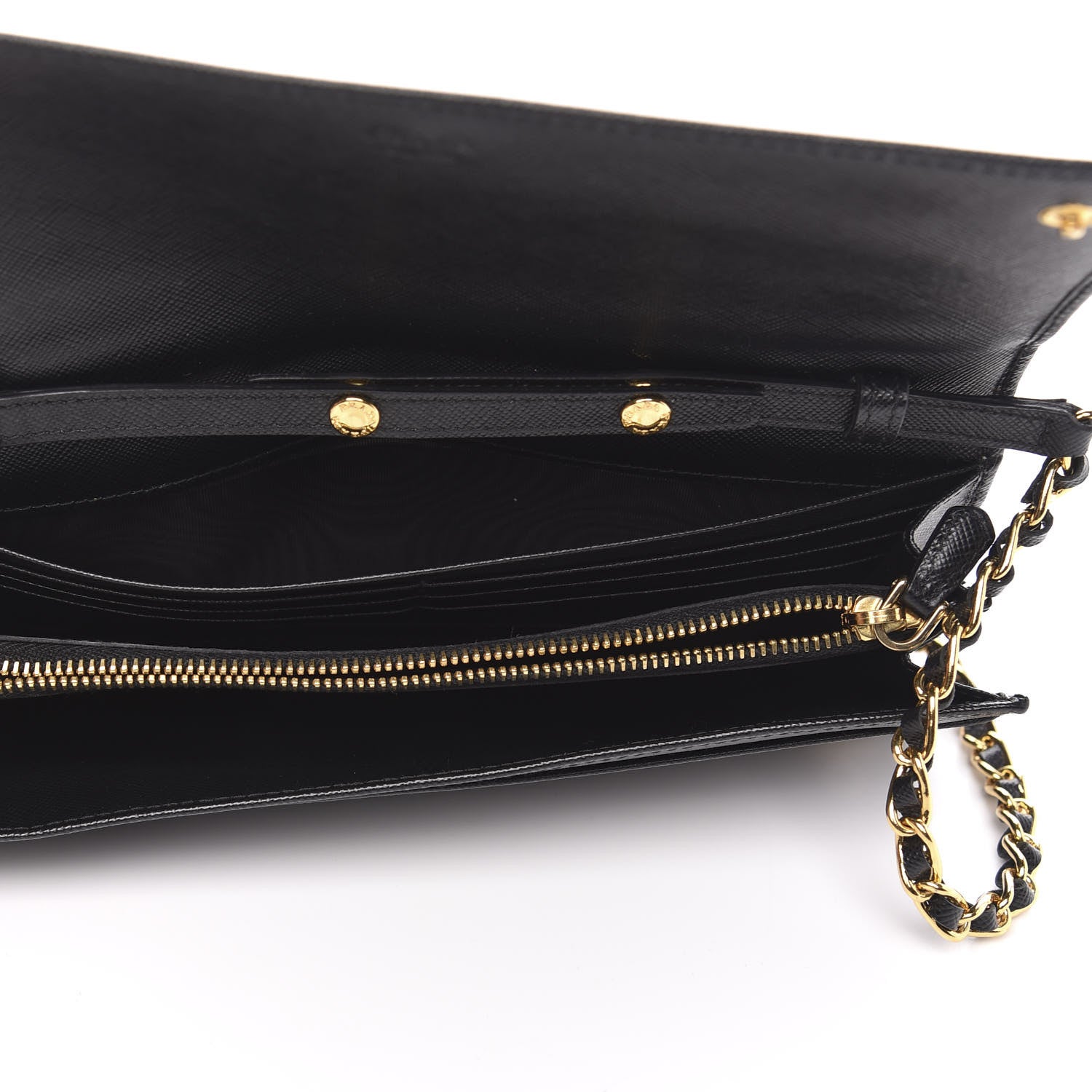 Prada Saffiano Metal Oro Chain Wallet Black 5 of 9