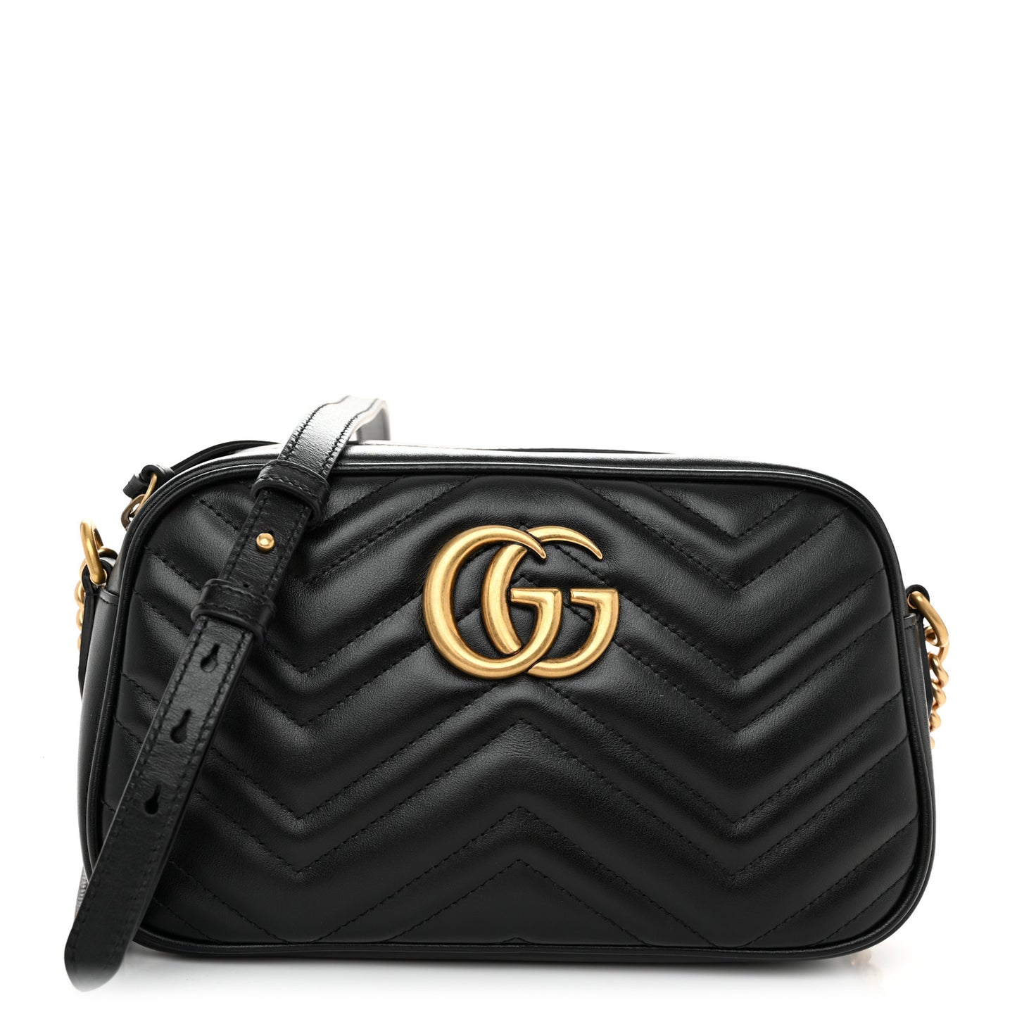 Calfskin Matelasse Small GG Marmont Chain Shoulder Bag Black