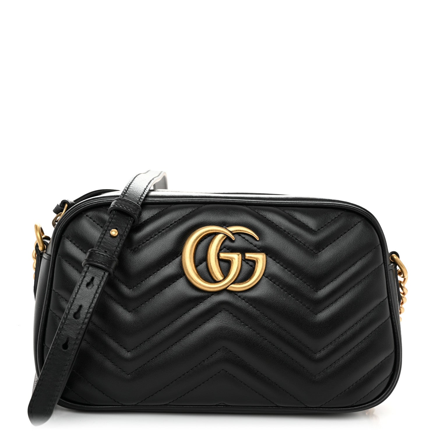 Gucci Calfskin Matelasse Small GG Marmont Chain Shoulder Bag Black 1 of 10