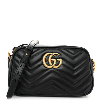Gucci Calfskin Matelasse Small GG Marmont Chain Shoulder Bag Black 1 of 10