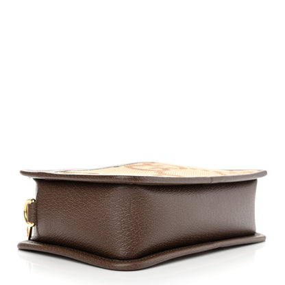 Gucci Monogram Jumbo GG Textured Dollar Calfskin Web Mini Crossbody Bag Camel Ebony New Acero 4 of 10
