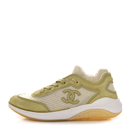 Chanel Suede Calfskin Stretch Fabric CC Sneakers 38 Yellow 1 of 6