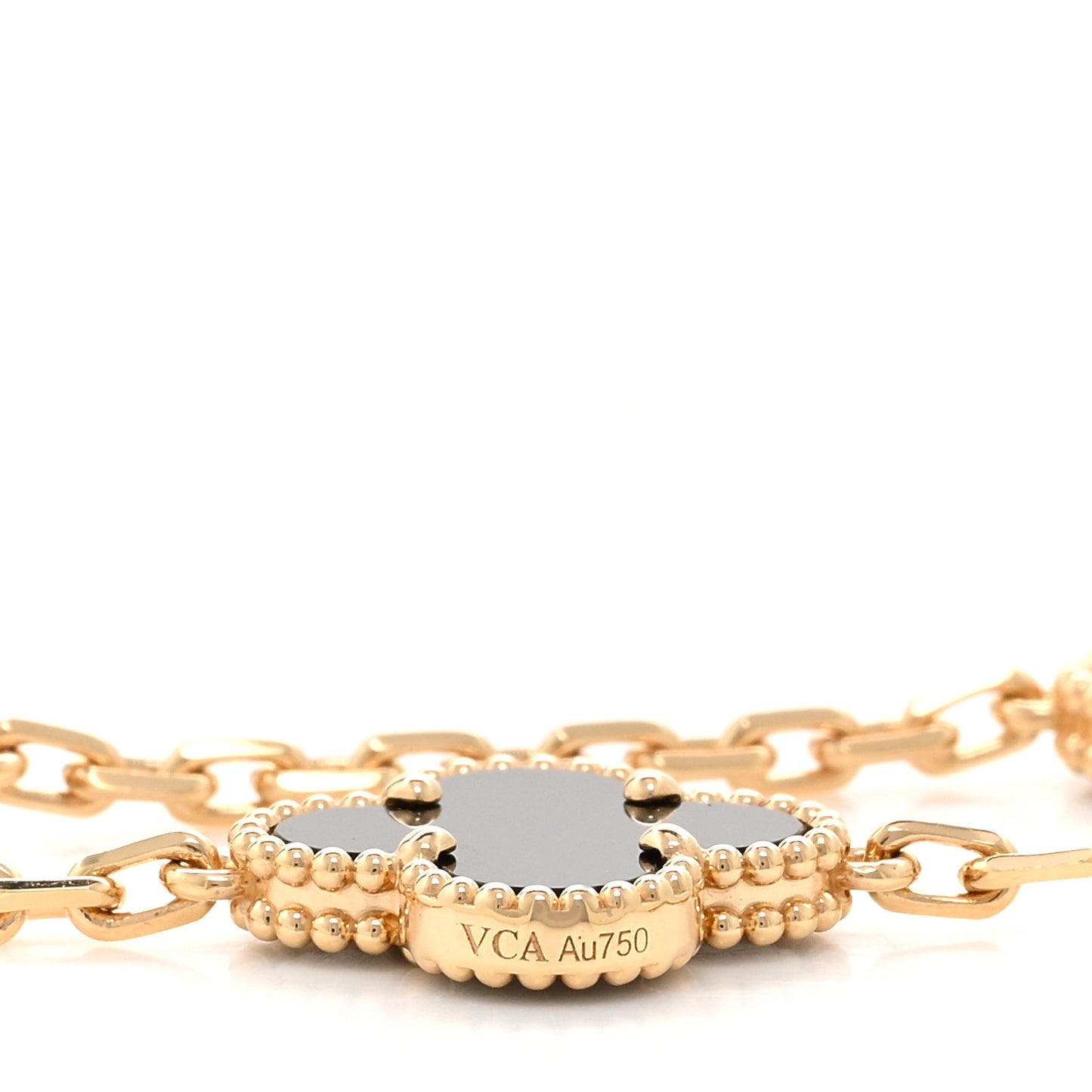 18K Yellow Gold Black Onyx 10 Motifs Vintage Alhambra Necklace