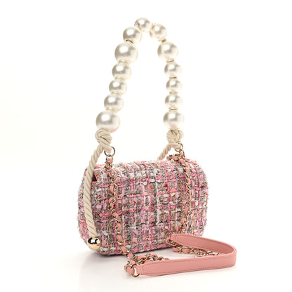 Chanel Tweed Mini Pearl Handle Flap Pink Beige Orange Ecru 3 of 11